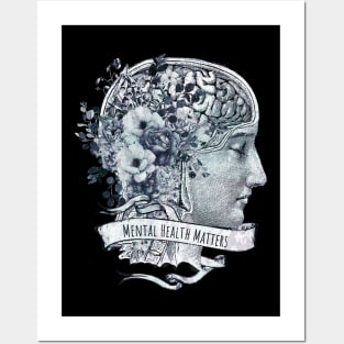 Brain Floral, Mental Health Matters, anatomy vintage style Posters and Art